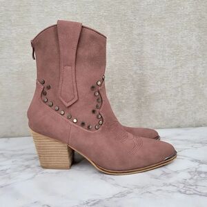 Ccocci Pandora Western Bootie Dusty Rose Pink Studded Cowgirl Boots Women's 8.5